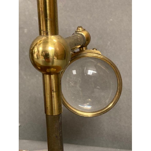 723 - A 19th Century Wenham binocular petrological microscope by Ross of London, cased on plinth in a glas... 