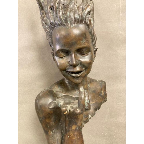 725 - A bronze Art Nouvea style bust of a water Nymph with marble plinth, signed J Prince (H83cm with Plin... 