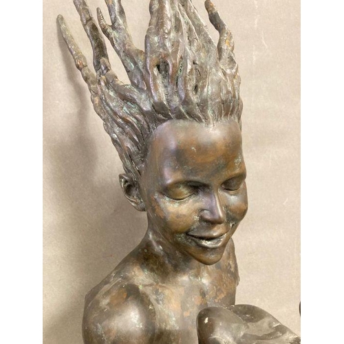 725 - A bronze Art Nouvea style bust of a water Nymph with marble plinth, signed J Prince (H83cm with Plin... 