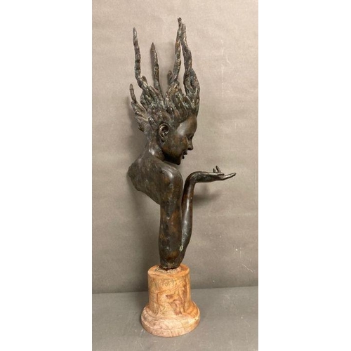725 - A bronze Art Nouvea style bust of a water Nymph with marble plinth, signed J Prince (H83cm with Plin... 
