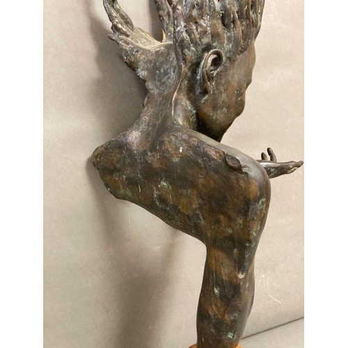 725 - A bronze Art Nouvea style bust of a water Nymph with marble plinth, signed J Prince (H83cm with Plin... 