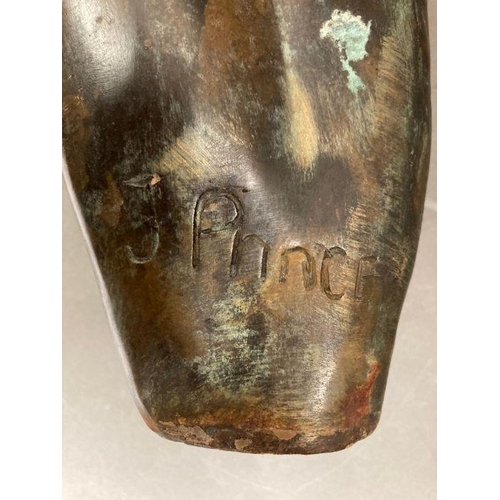 725 - A bronze Art Nouvea style bust of a water Nymph with marble plinth, signed J Prince (H83cm with Plin... 