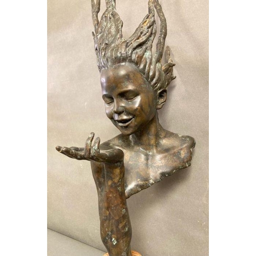 725 - A bronze Art Nouvea style bust of a water Nymph with marble plinth, signed J Prince (H83cm with Plin... 