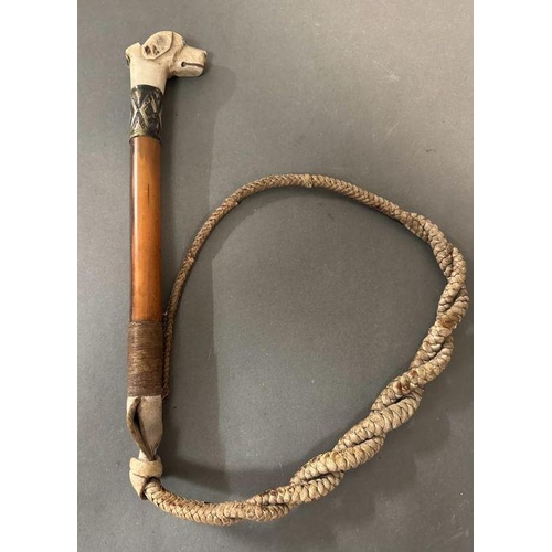 102 - A bone handled hunting whip along with a riding crop.