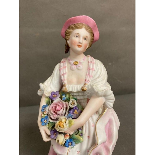 105 - An 19th Century Bisque figure of a lady holding flowers