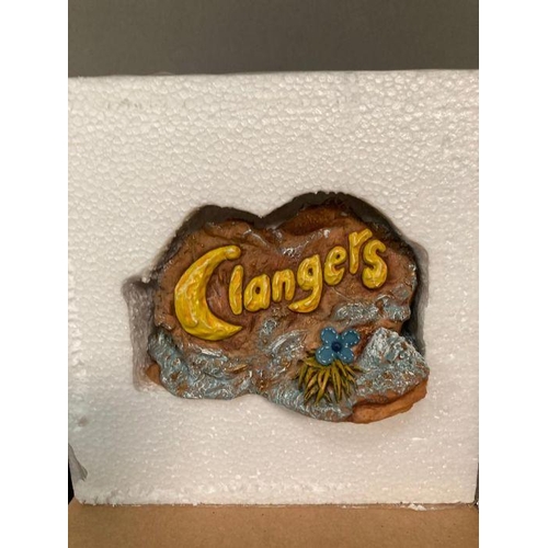 115 - Three Robert Harrop Clangers Figurines: The Soup Dragon, Froglets and Collection Plaque