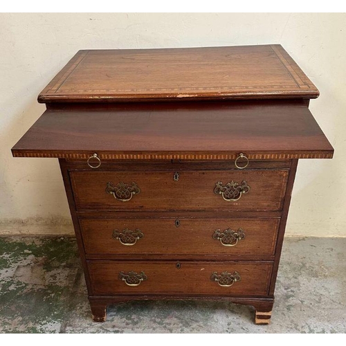 2 - A mahogany Georgian two over three inlaid chest of drawers with brass handles on bracket feet (H61cm... 