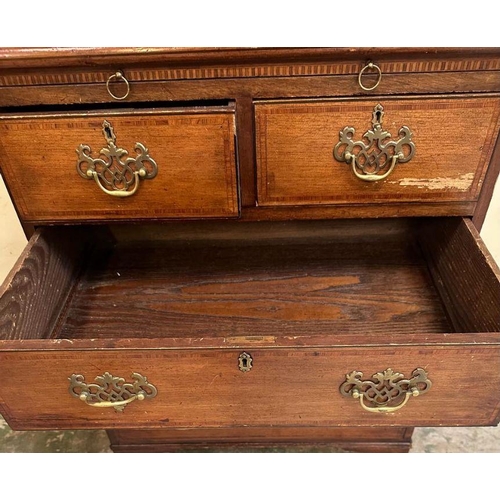 2 - A mahogany Georgian two over three inlaid chest of drawers with brass handles on bracket feet (H61cm... 