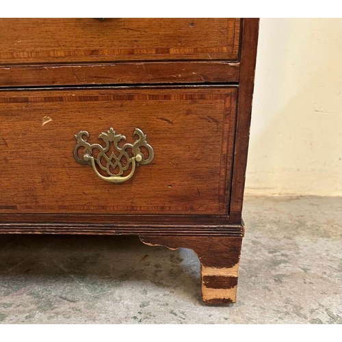 2 - A mahogany Georgian two over three inlaid chest of drawers with brass handles on bracket feet (H61cm... 