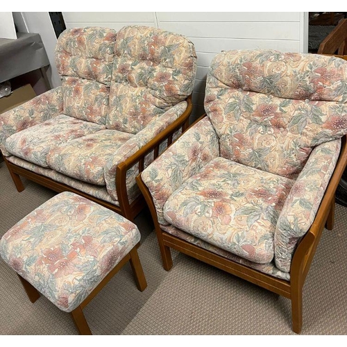 37 - A Mid Century lounge suite comprising of two seater sofa, a chair and a footstool (H89cm W68cm SH48c... 