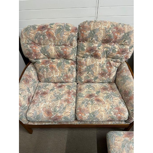 37 - A Mid Century lounge suite comprising of two seater sofa, a chair and a footstool (H89cm W68cm SH48c... 