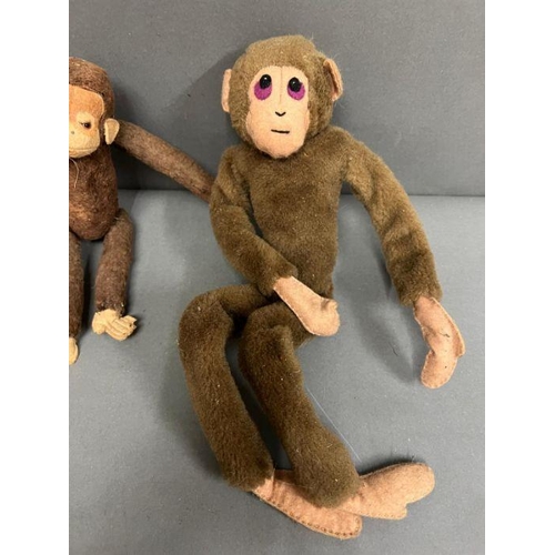 43 - A vintage French monkey plush soft toy with jointed arms and legs along with a monkey with metal arm... 