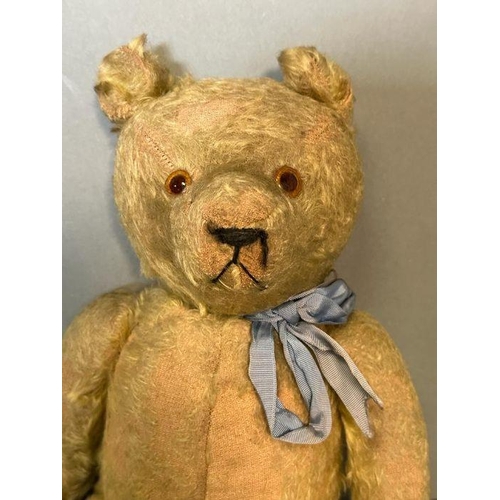 45 - An unusual and early straw filled teddy bear, probably English, perhaps Chiltern, with lovely face, ... 