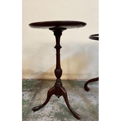 5 - Two mahogany wine tables, one on turned central column with splayed feet