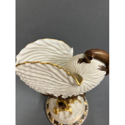 61 - A 19th Century Aesthetic movement Royal Worcester shell vase with perched Salamander. Model Number 4... 