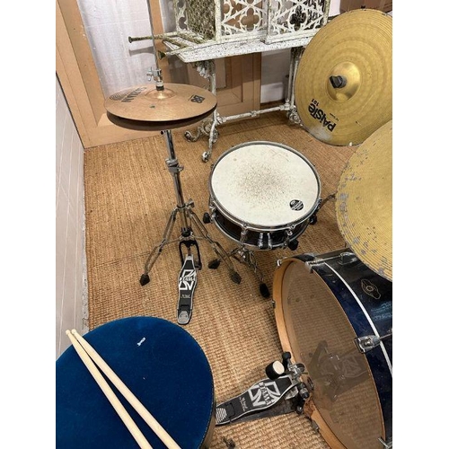 63 - A Tama drum kit to include: Sabian high hat, a selection of Paiste symbols, Custom Percussion drum s... 