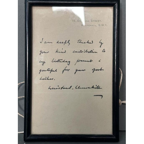 648 - A Thank you note from Winston Churchill on 10 Downing Street Letter heading along with two military ... 