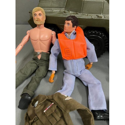 895 - A selection of vintage Action Men, Action Man Jeep and accessories