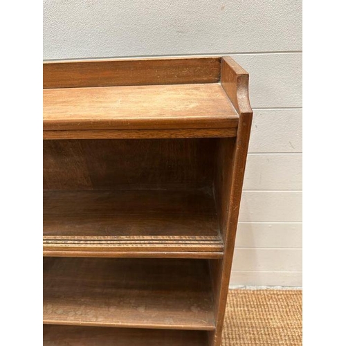 13 - A pine three shelf bookcase with galleried top (H 86cm x D 20cm x W 61cm)