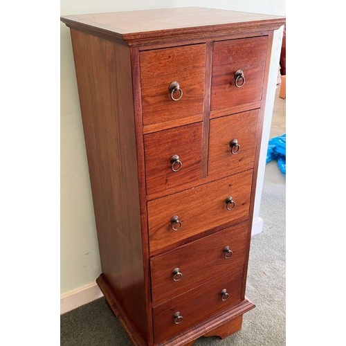 21 - A hardwood tallboy consisting of four small drawers over three longer drawers (H112cm W46cm D43cm)