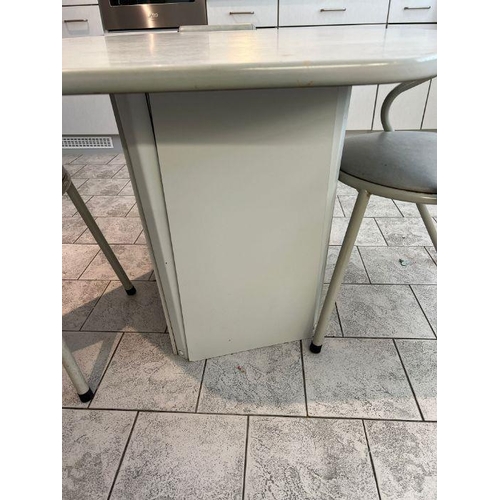 22 - A 1980's white and grey dining table and chairs, octagonal table with tubular frame chairs by Remplo... 
