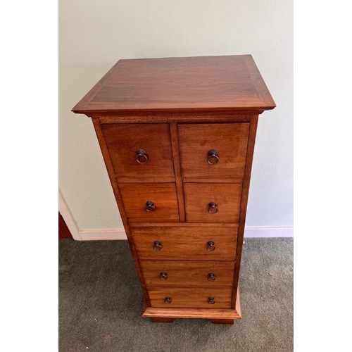 29 - A hardwood tallboy with four short drawers and three long drawers (H112cm W46cm D43cm)