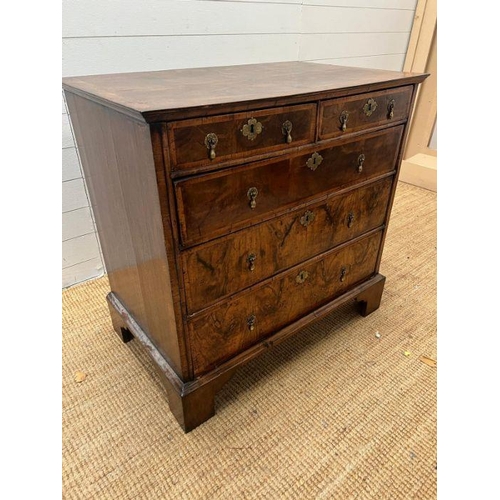 34 - A walnut chest of drawers, two over three with brass drop handles and on bracket feet (Approximate M... 