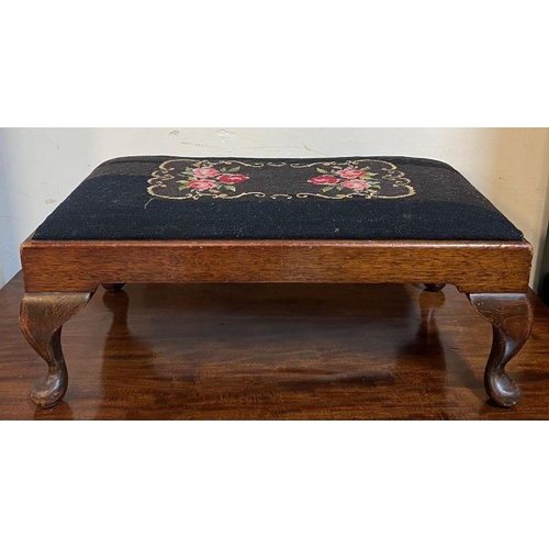 43 - A Victorian foot stool on cabriole legs and needlework pad