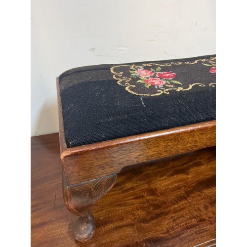43 - A Victorian foot stool on cabriole legs and needlework pad