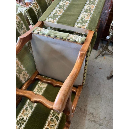 47 - Ten chairs and two carvers with high backs and scrolling frame