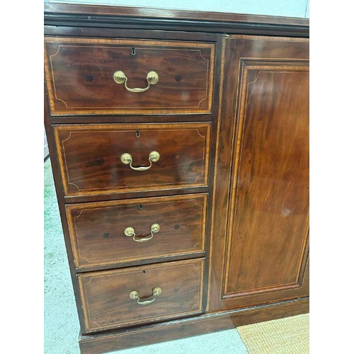 6 - A mahogany gentleman's wardrobe with fruitwood inlay, central doors leading to cupboard with hanging... 