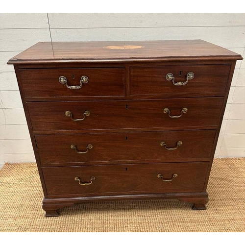 60 - An Edwardian mahogany two over three chest of drawers with string inlay and inlay to top on block fe... 