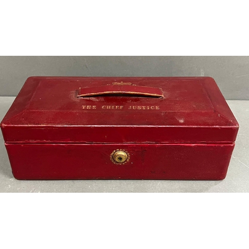 949 - The Chief Justice Victorian Red Leather Despatch Box A Rectangular Red Leather covered Dispatch Box,... 