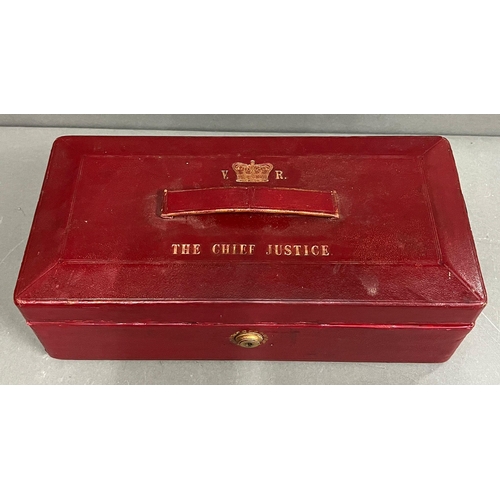 949 - The Chief Justice Victorian Red Leather Despatch Box A Rectangular Red Leather covered Dispatch Box,... 