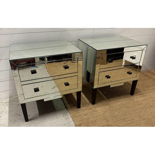 111 - A pair of contemporary mirrored two drawer side tables