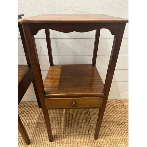 141 - A pair of Mahogany Mid Century bedside table with single shelf and drawer (H74cm SQ35cm)