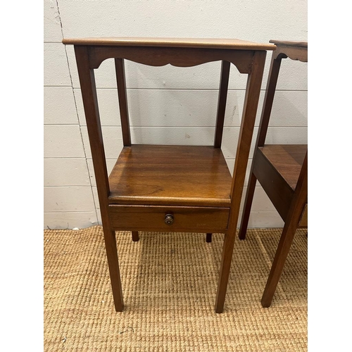 141 - A pair of Mahogany Mid Century bedside table with single shelf and drawer (H74cm SQ35cm)