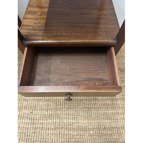 141 - A pair of Mahogany Mid Century bedside table with single shelf and drawer (H74cm SQ35cm)