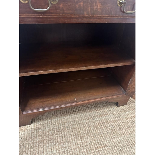 144 - An oak bookcase bureau with single cupboard and single drawer and two shelf over (H157cm W74cm D45cm... 