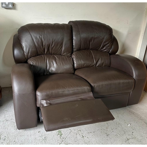 160 - A brown leather two seater recliner sofa (H103cm D57cm W156cm)