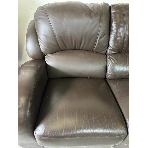 161 - A brown leather three seater recliner sofa (H103cm D57cm W212cm)