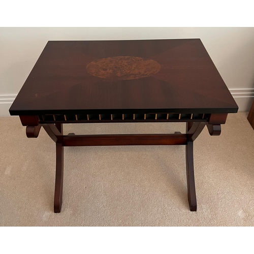 176 - A reproduction side table on cross support legs (58cm x 42cm)