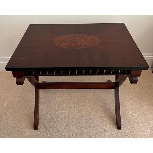 176 - A reproduction side table on cross support legs (58cm x 42cm)