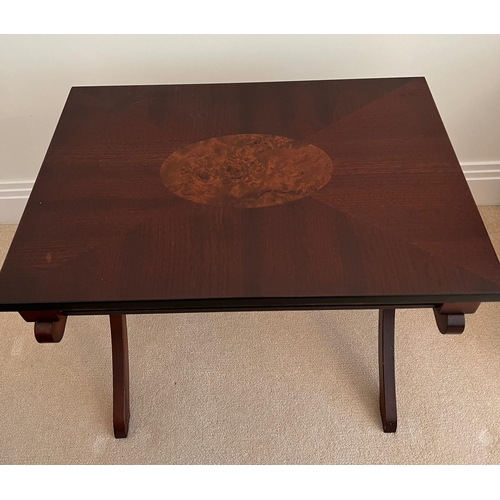 176 - A reproduction side table on cross support legs (58cm x 42cm)