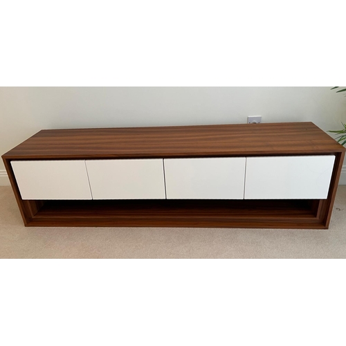 181 - A long low media unit with four white gloss drawers (H50cm W180cm D45cm)