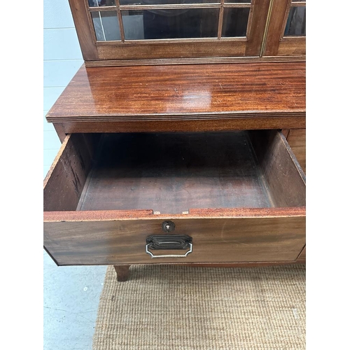 202 - An Edwardian style two over three dresser with three shelf and glazed cabinet above on splayed legs ... 