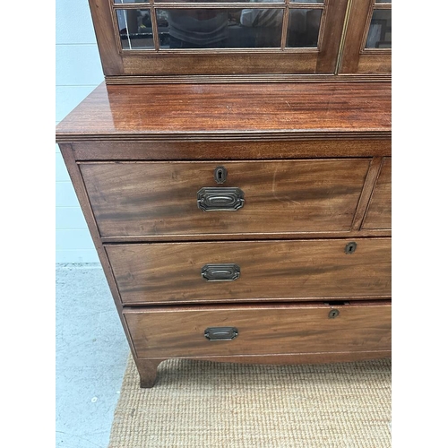 202 - An Edwardian style two over three dresser with three shelf and glazed cabinet above on splayed legs ... 