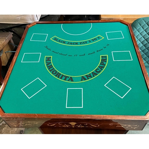 218 - An Italian inlaid games table with roulette, chest and including games pieces