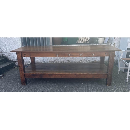 220 - A 19th Century oak work bench/refectory table  (H81cm W230cm D94cm)