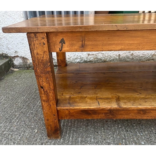 220 - A 19th Century oak work bench/refectory table  (H81cm W230cm D94cm)